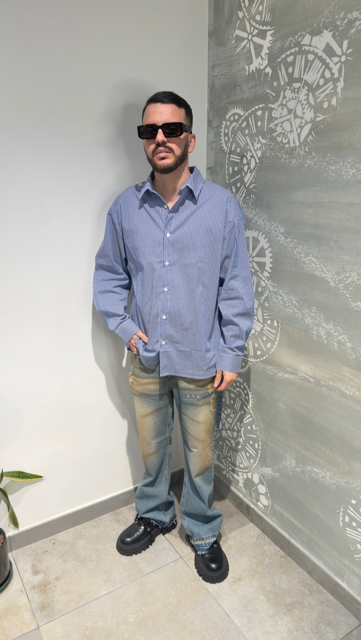 CAMICIA OVERSIZE RIGHE BLUE