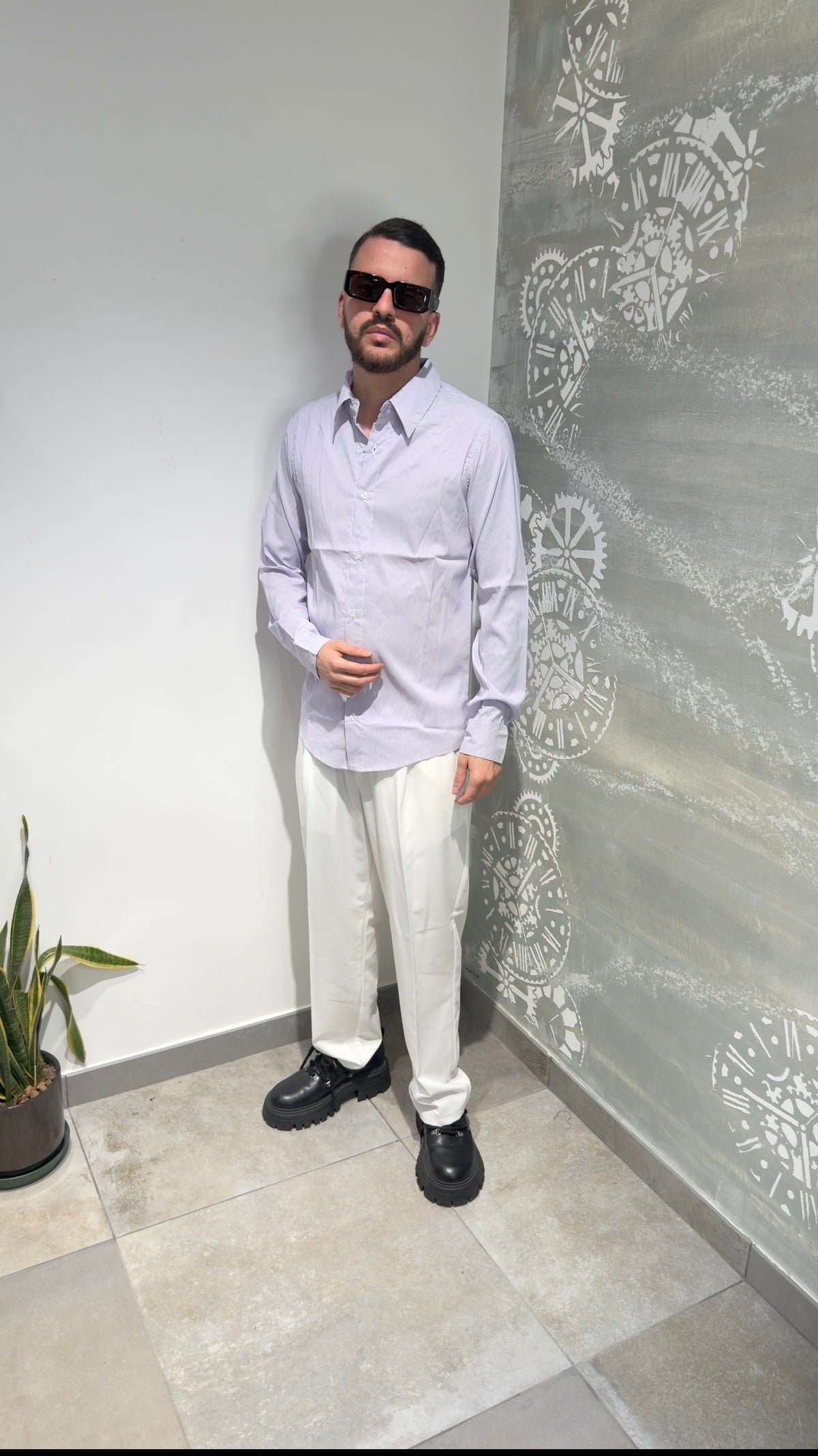 CAMICIA MICRO RIGHE LILLA