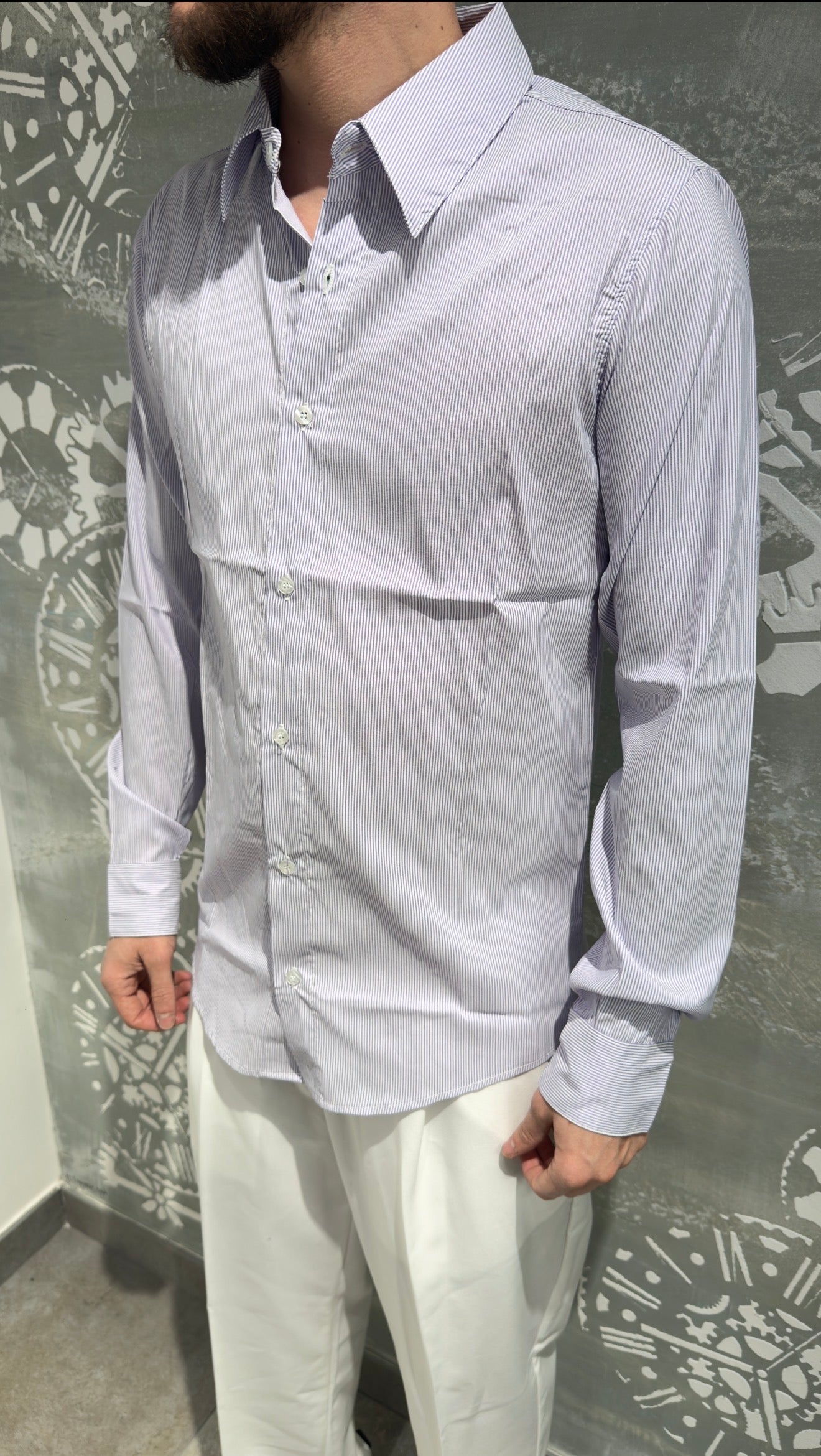 CAMICIA MICRO RIGHE LILLA