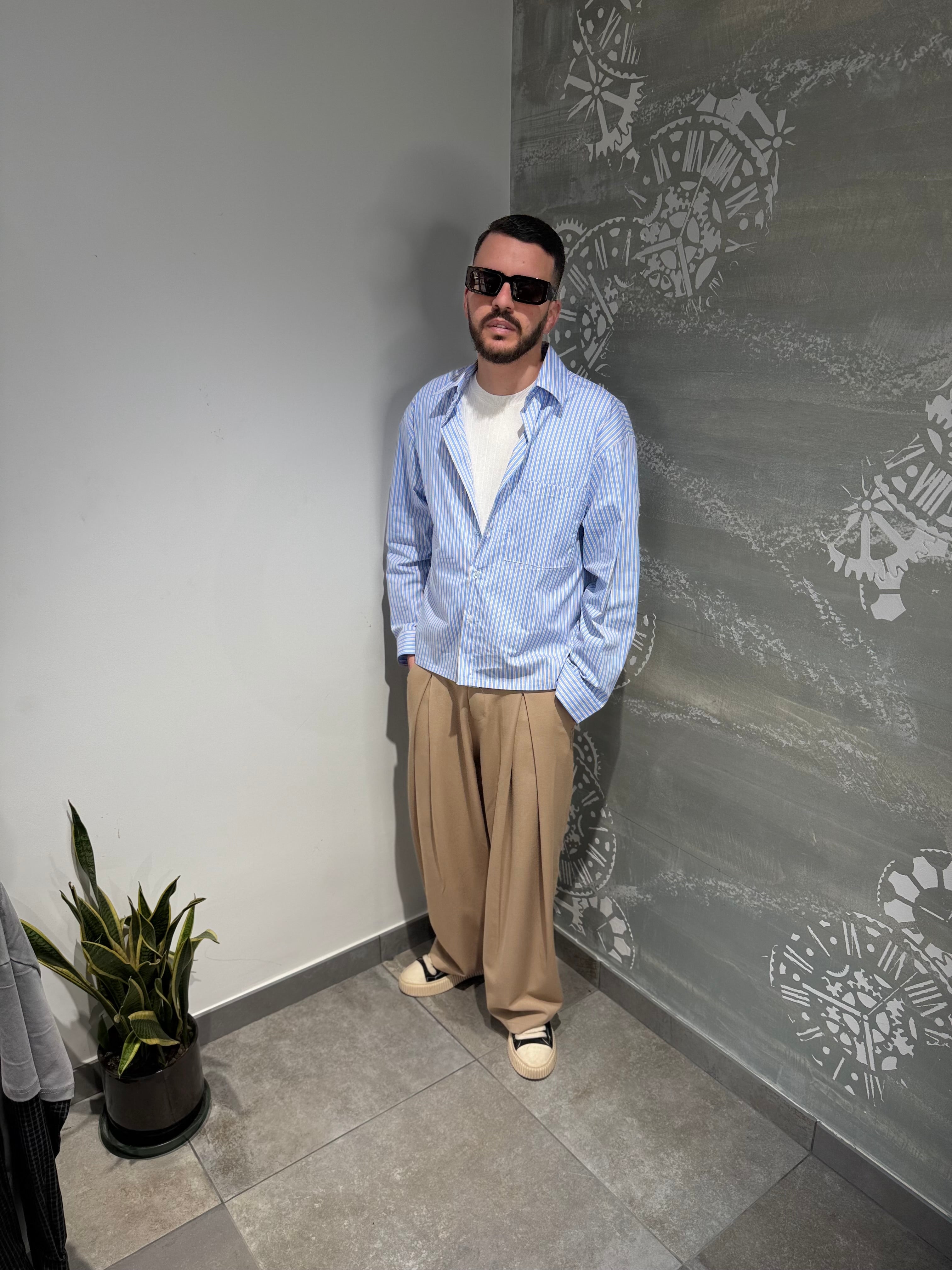 CAMICIA MILLE RIGHE AZZURRA