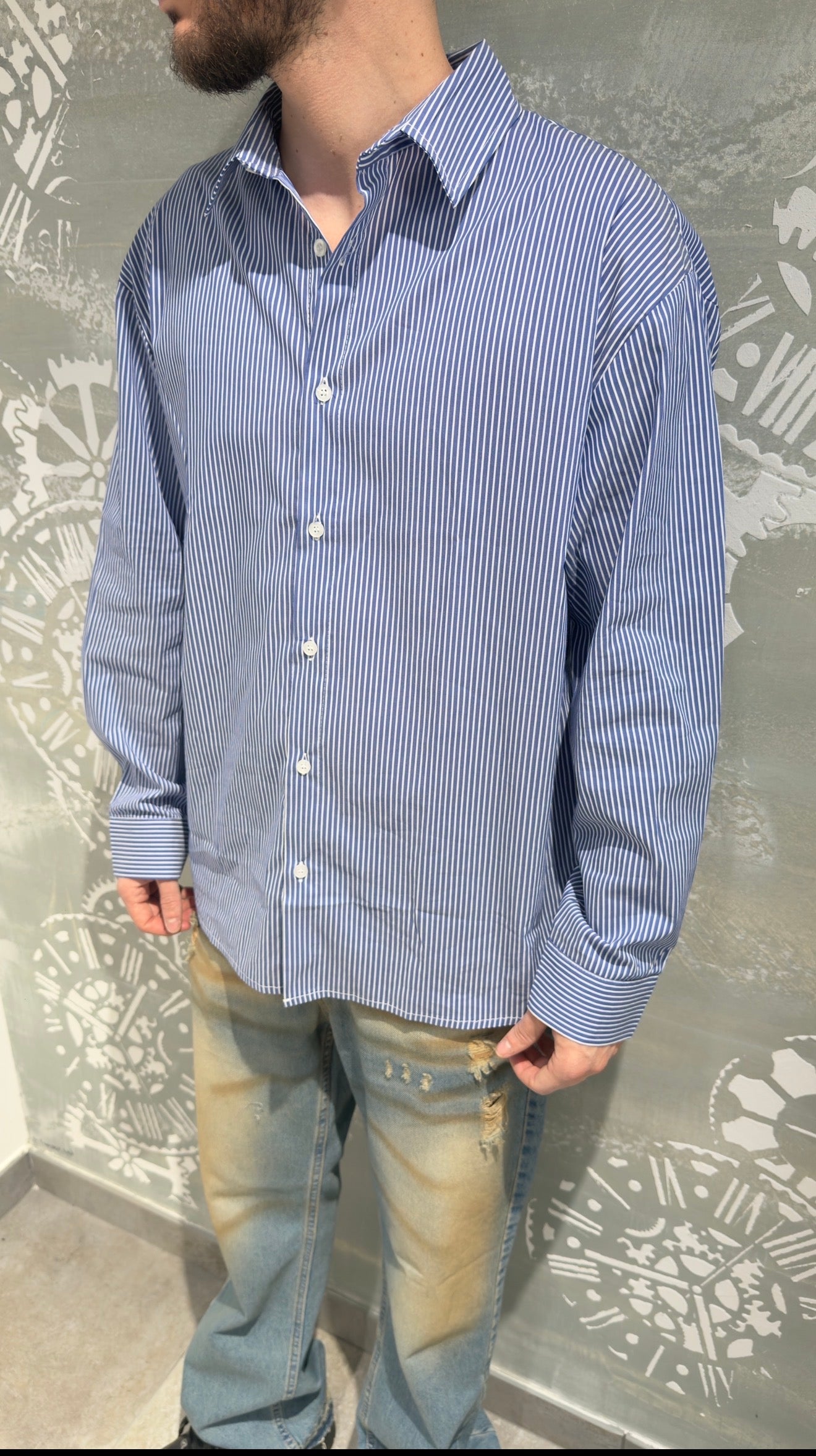 CAMICIA OVERSIZE RIGHE BLUE